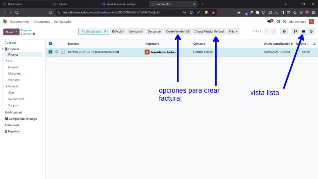 digitalización de documentos en odoo 18: cómo convertir archivos en facturas y más Accion de digitalizar en facturas odoo